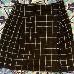 Black and White A-Line Wrap Mini Skirt